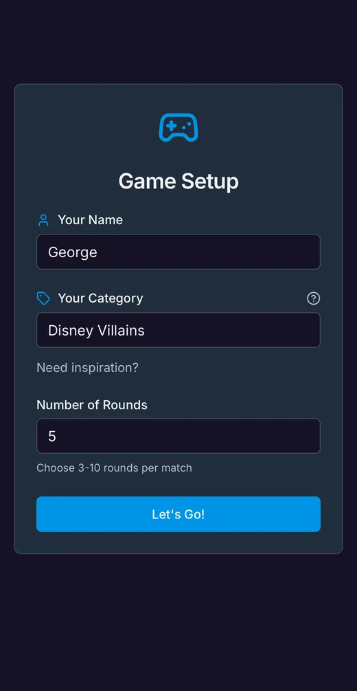 Trivia Rush setup screen showing the Disney Villains category ready to start